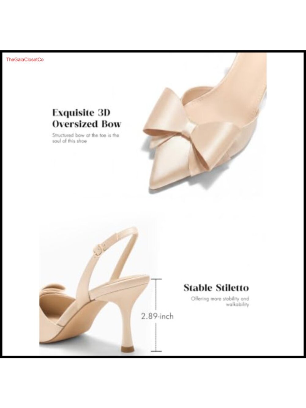 Satin Kitten Heel Slingback Pumps with Bow, Pointed Toe D'Orsay Wedding Heels - Picture 4 of 6
